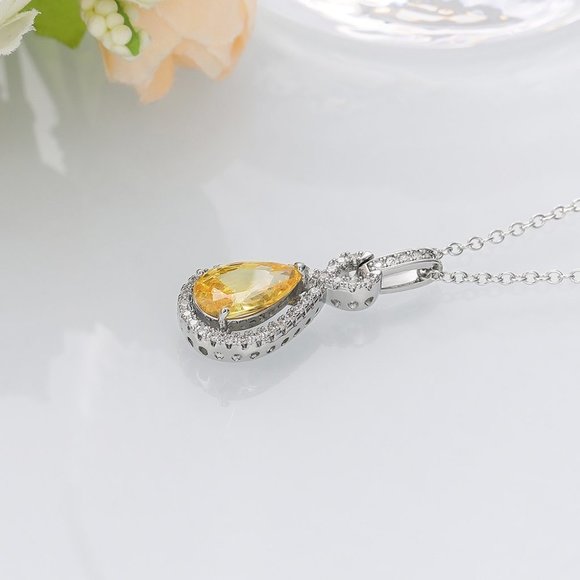 🎁 Water Drop CZ Dazzling Noble Yellow Gemstone Hollow Necklace, EVGG1110 - Picture 6 of 6